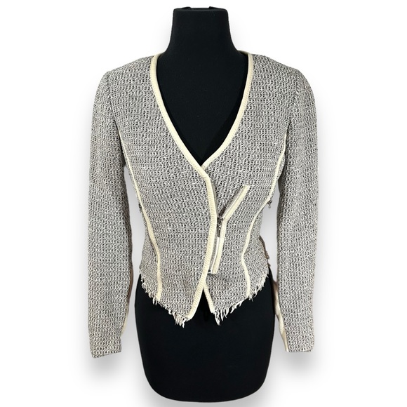 Rebecca Taylor Zip-Up Crop Blazer‎ Jacket w/ Leather trim Womens 2 - Picture 1 of 10